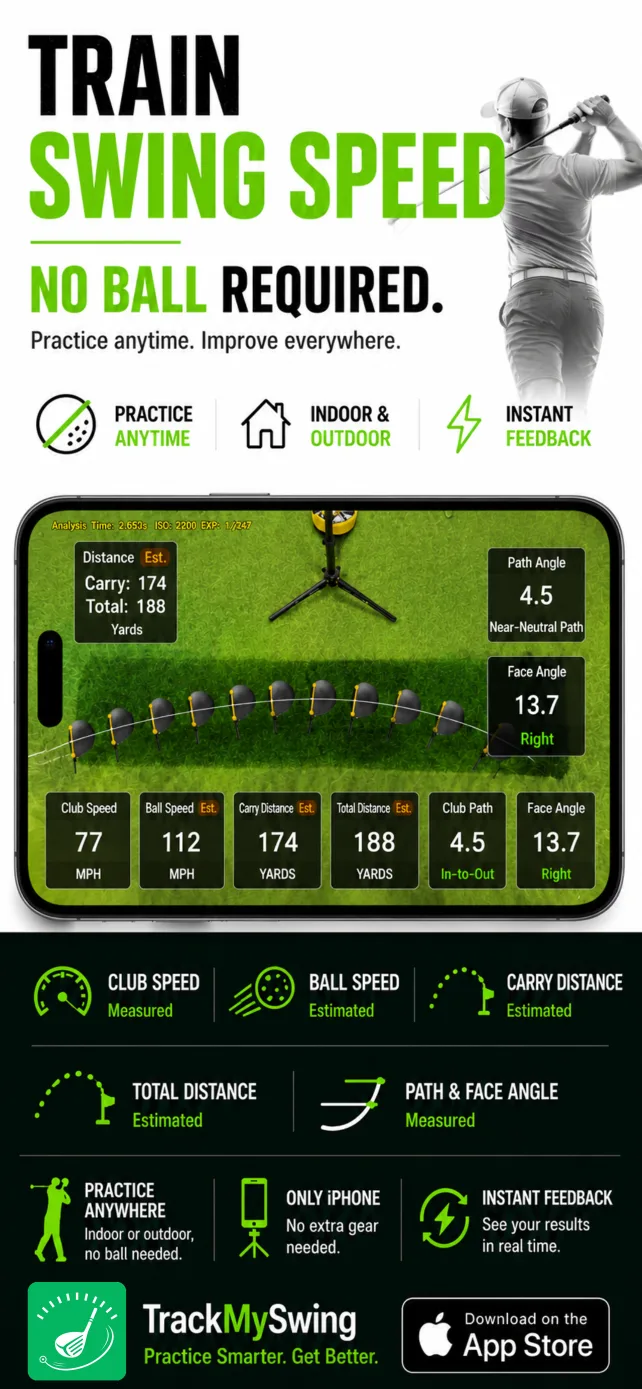 xShot Launch Monitor no-ball practice poster for iPhone golf launch monitor training with club speed and ball speed estimates