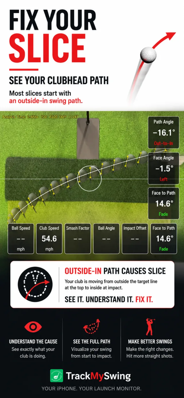xShot Launch Monitor iPhone golf launch monitor poster showing clubhead path, face angle, and impact location