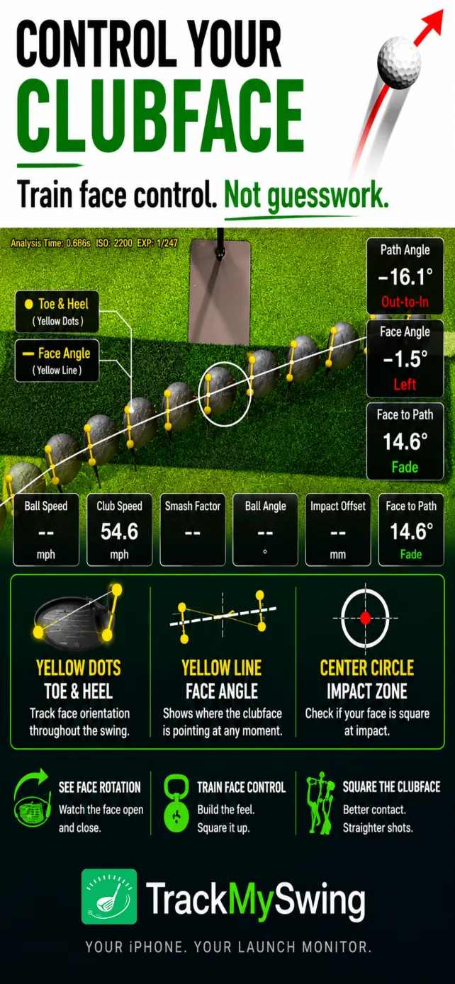 xShot Launch Monitor iPhone golf launch monitor showing face angle, club speed, ball speed, and impact location